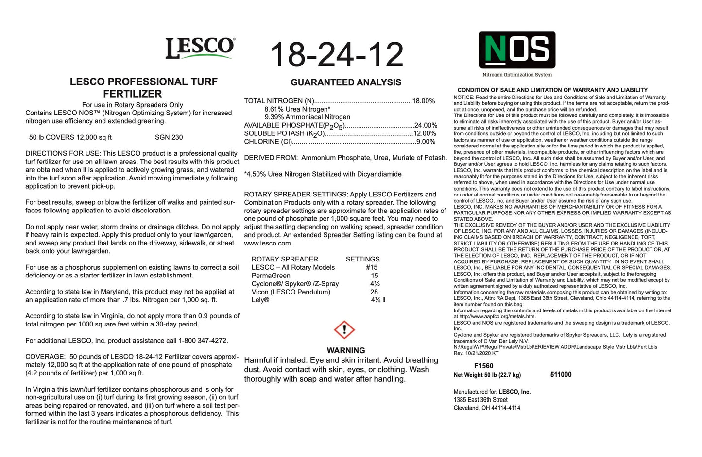 Lesco Starter Fertilizer 18-24-12 | Lesco NOS 18-24-12