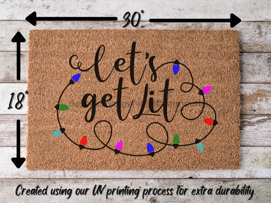 Let's Get Lit Funny Christmas Door Mat | Funny Christmas Doormat | Christmas Holiday Gift | Welcome Mat | Doormat | Winter Decor