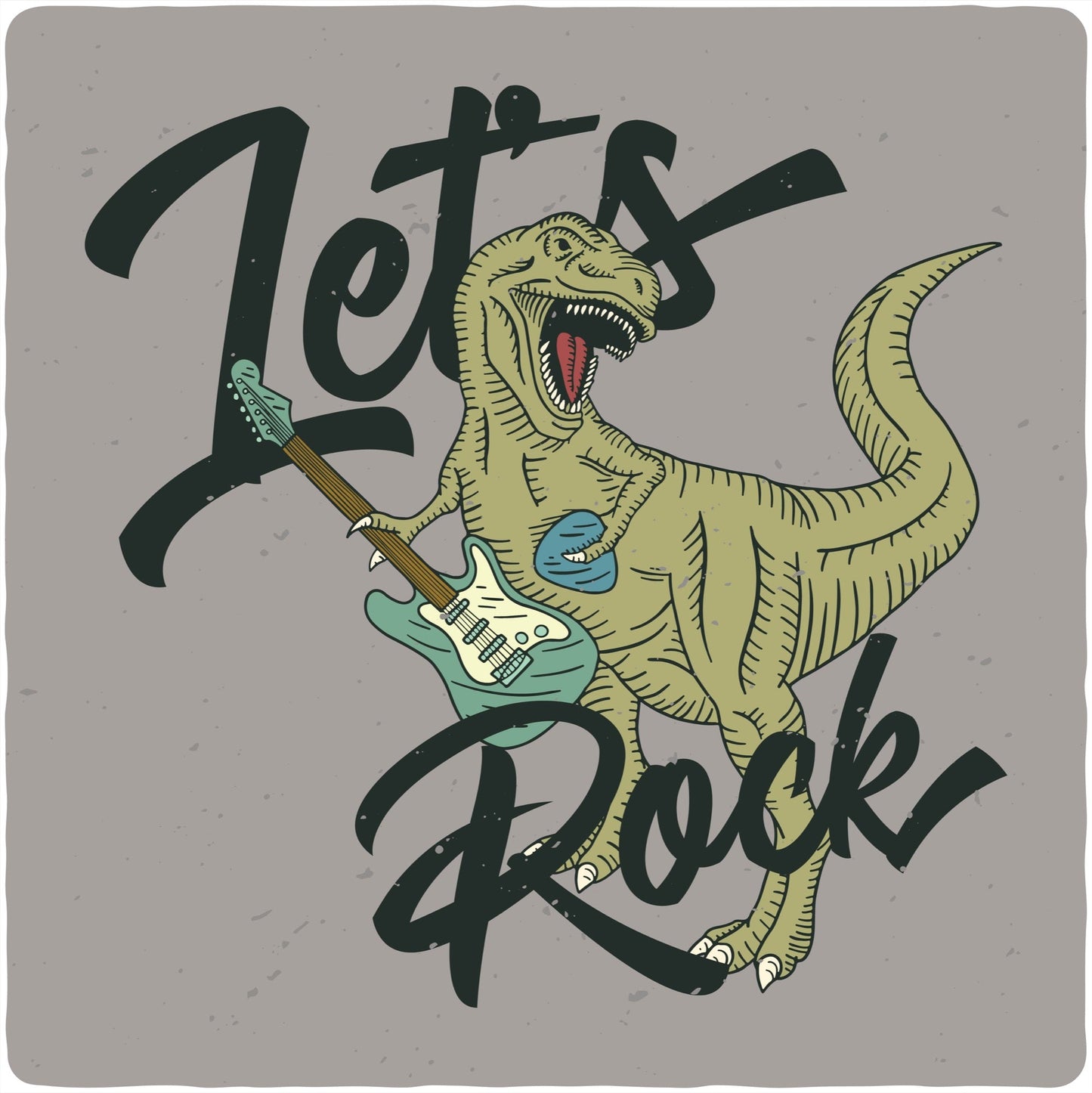 Lets Rock mens bamboo viscose/organic cotton short sleeve graphic tee with dinosaur guitar on Tampa Home & Garden Store