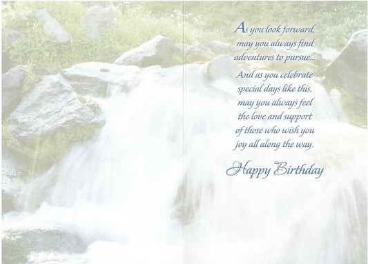 Birthday card for son with blue cursive text over rocky background The Country Christmas Loft Card on Tampa Home & Garden Store