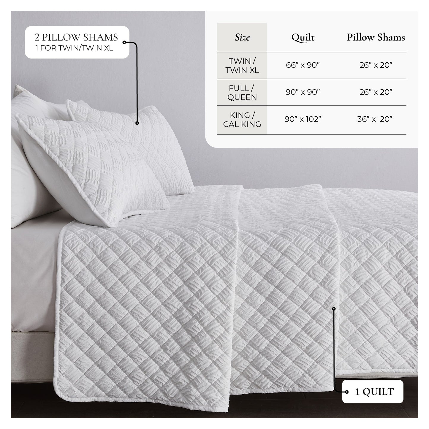 Reversible White Embossed Diamond Quilt Set