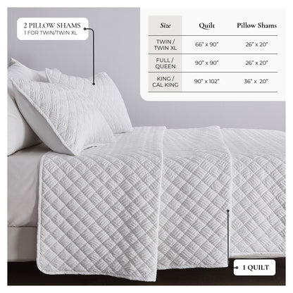 Reversible White Embossed Diamond Quilt Set
