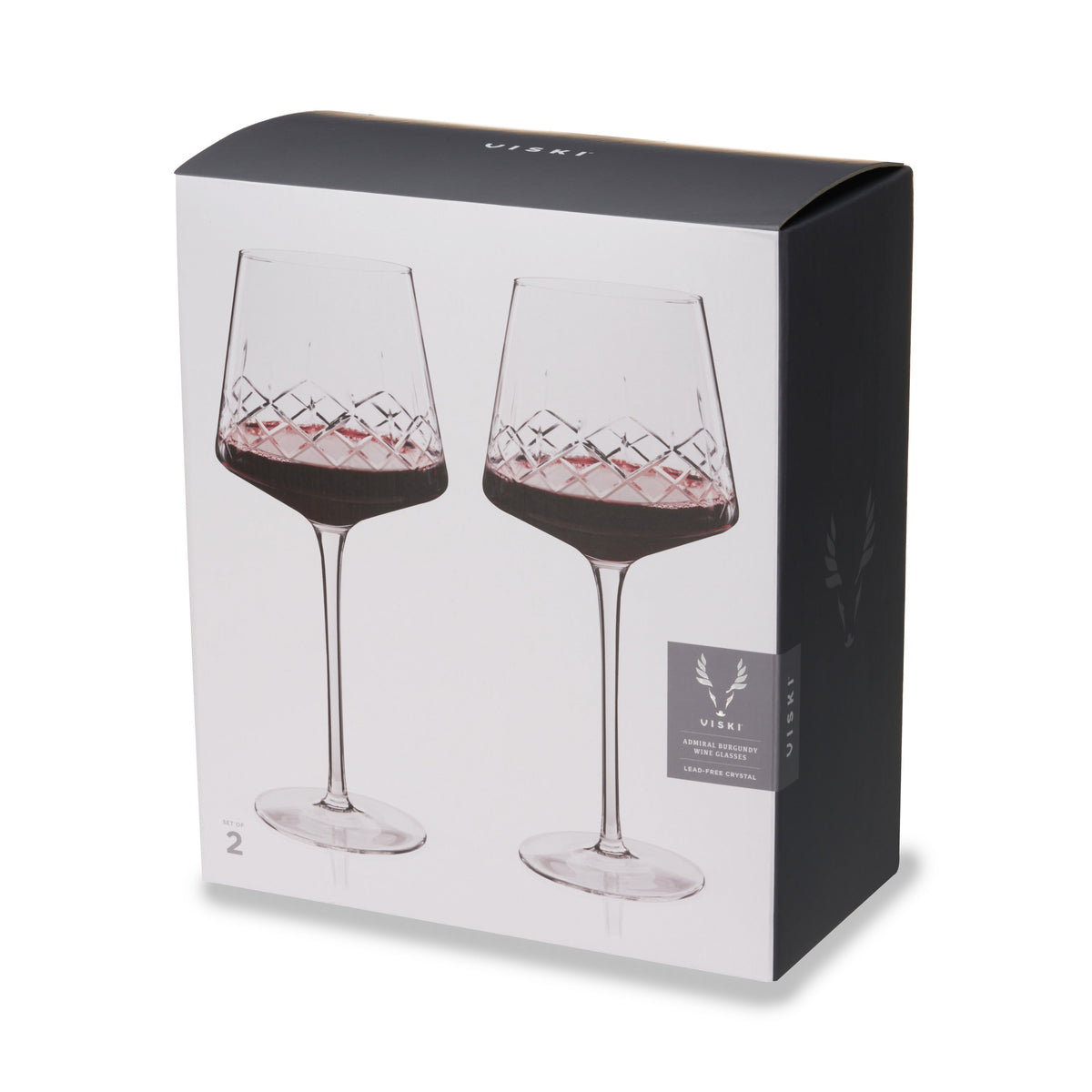 Admiral Crystal Burgundy Wine Glasses, Viski stemmed crystal, set of 2 with diamond-cut bowls on Tampa Home & Garden Store