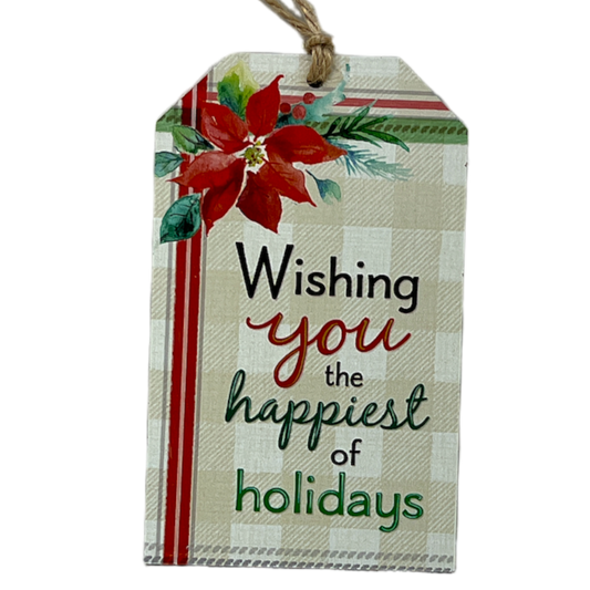 Wooden Plaid Gift Tag Ornament - Wishing You - Tampa Home & Garden Store
