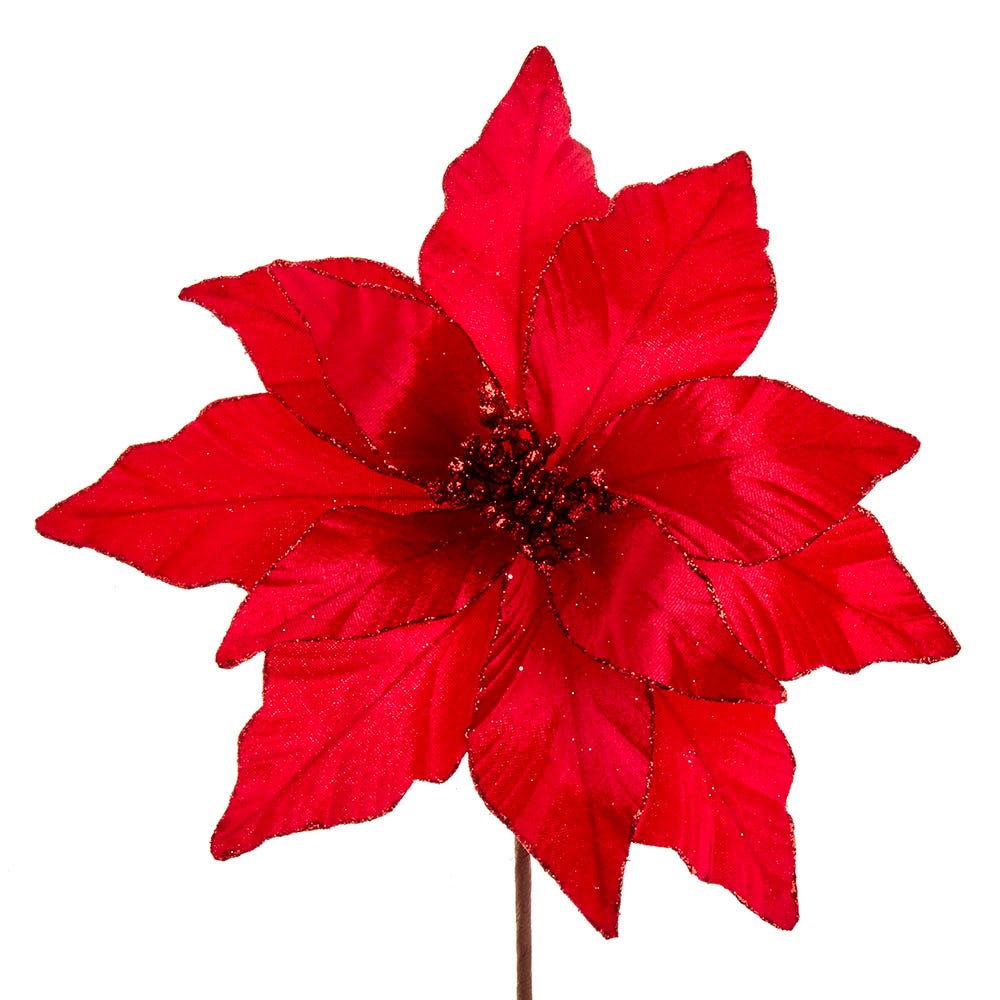 Poinsettia en velours rouge pailleté - 35,5 cm