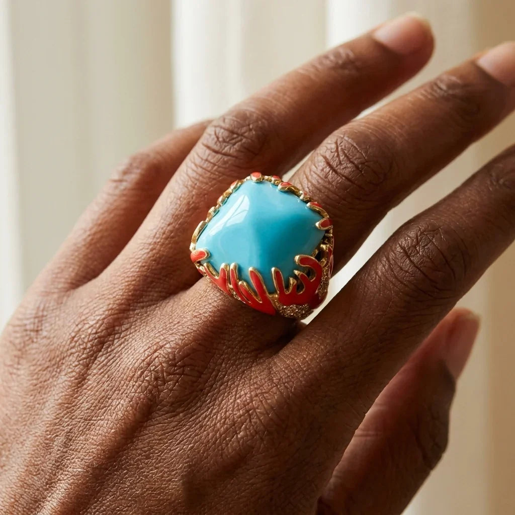 Pretty Little Things Ring turquoise sea life ring with gold-tone band Lauren G Adams on Tampa Home & Garden Store
