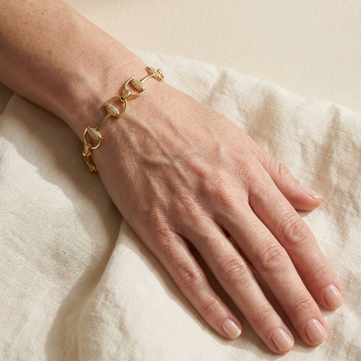 Lauren G Adams Equestrian Stirrup Bracelet Pavé Bar Link gold bracelet from Collections on Tampa Home & Garden Store
