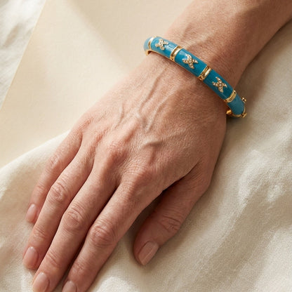 Elegant Hugs Bangle Slim Pavé X turquoise enamel bracelet with gold bands on Tampa Home & Garden Store