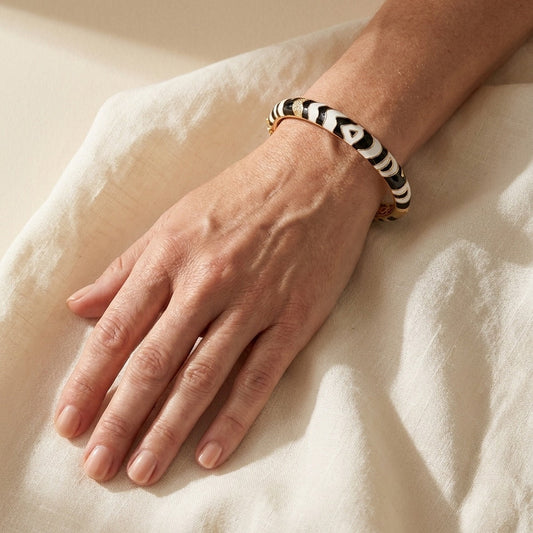 Animal Paradise Zebra Hinge Bangle bracelet in black white with gold trim by Lauren G Adams on Tampa Home & Garden Store