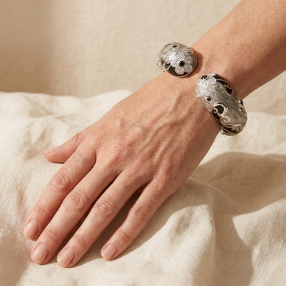 Daisy Swirl Bangle two-stackable bracelets in silver tone with pave daisies Lauren G Adams on Tampa Home & Garden Store