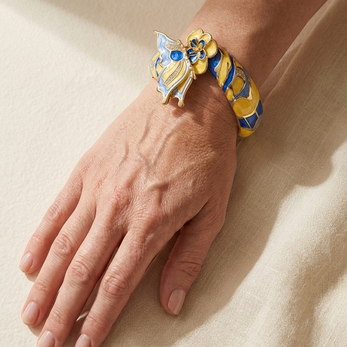 Butterfly Bangle by Lauren G Adams, sea life enamel bracelet in blue and yellow on Tampa Home & Garden Store