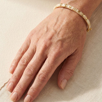 Floral Knight Stackable Bangle, slim pavé station bracelet in gold tone by Lauren G Adams on Tampa Home & Garden Store