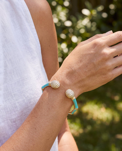 Bamboo Pave Bangle turquoise enamel with gold hinge and pavé crystal bead accents by Lauren G Adams on Tampa Home & Garden Store