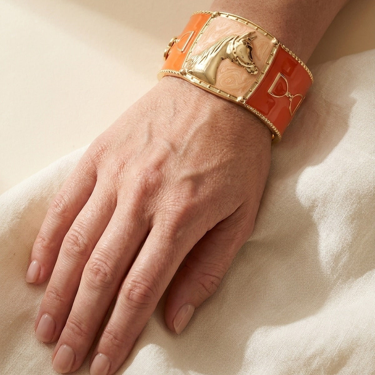 Equestrian Bangle Coral Horse Head by Lauren G Adams; hinged bracelet with coral enamel band on Tampa Home & Garden Store