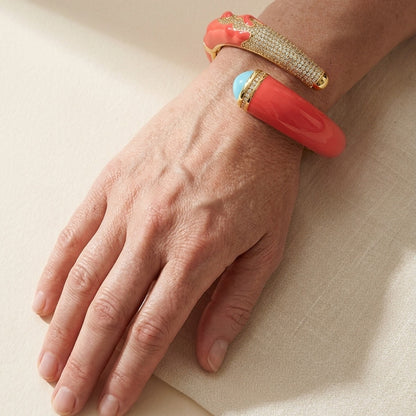 Pretty Little Things Bangle Crossover sea life bracelet coral red resin with turquoise accent on Tampa Home & Garden Store