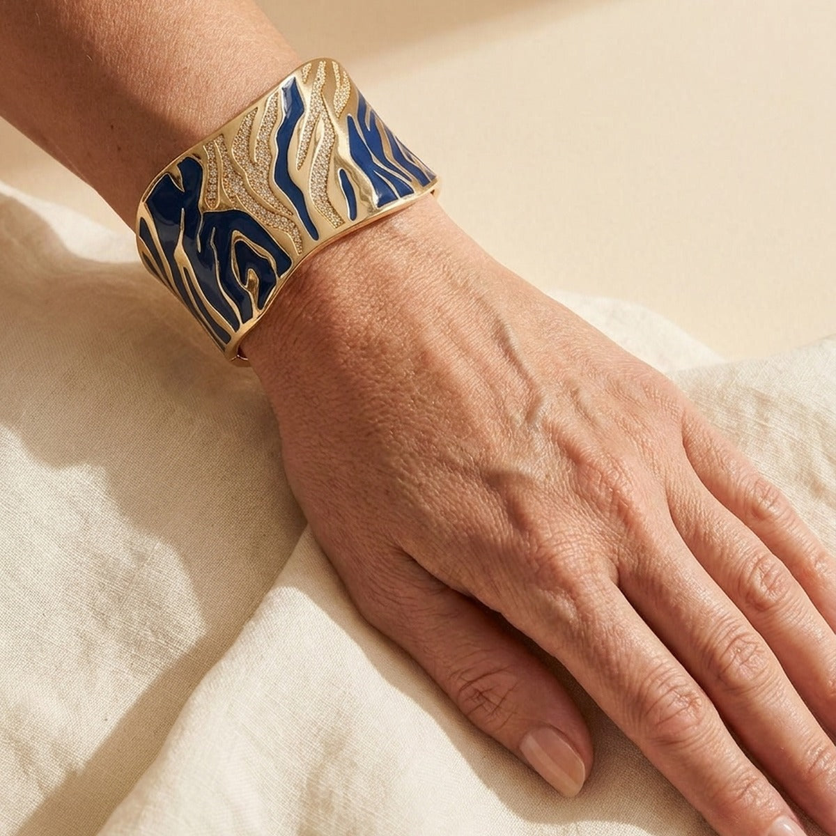 Wild Child Bangle by Lauren G Adams: blue enamel, wide gold-tone cuff bracelet on Tampa Home & Garden Store