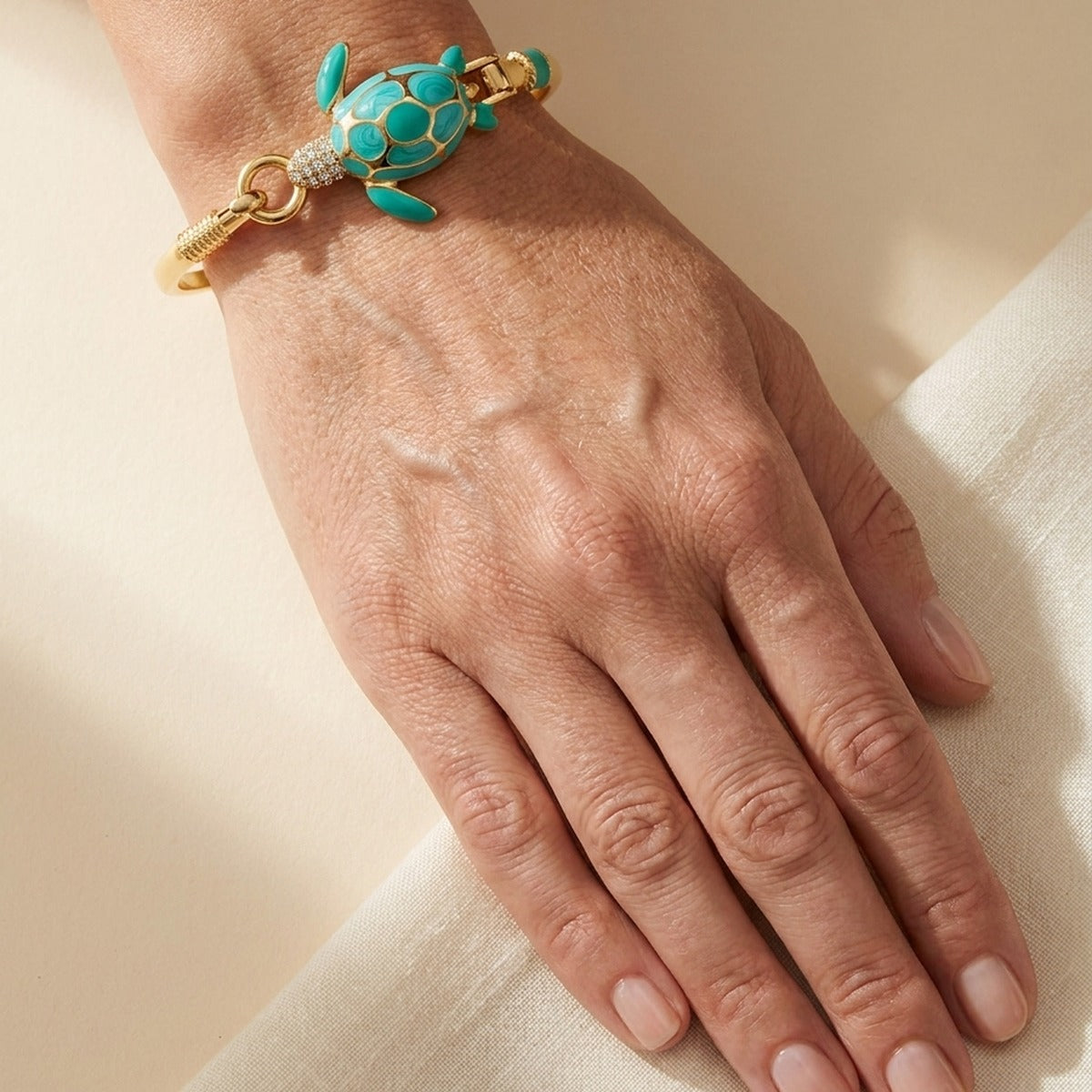 Eau Turtle Bangle slim teal turtle charm bracelet with hook clasp by Lauren G Adams on Tampa Home & Garden Store