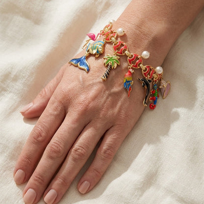 Eau Island Life Bracelet by Lauren G Adams with tropical enamel charms, gold-tone chain on Tampa Home & Garden Store