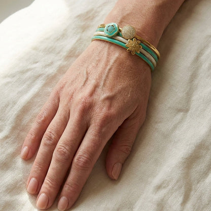 Floral Days Bangle Set turquoise and gold bracelets with flower charms by Lauren G Adams on Tampa Home & Garden Store