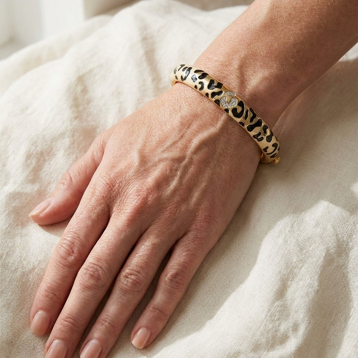Sweet Leopard Bangle - Slim Spotted Hinge goldtone bracelet with leopard print by Lauren G Adams on Tampa Home & Garden Store