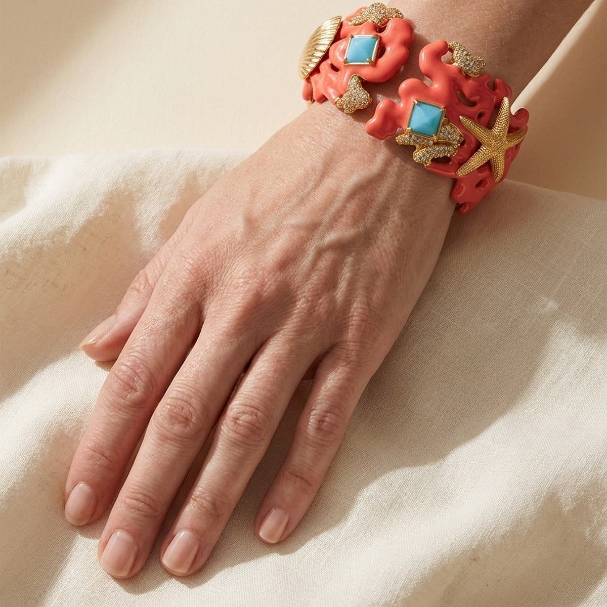Bracelet: Pretty Little Things Coral Bangle by Lauren G Adams coral cuff with shells and starfish on Tampa Home & Garden Store