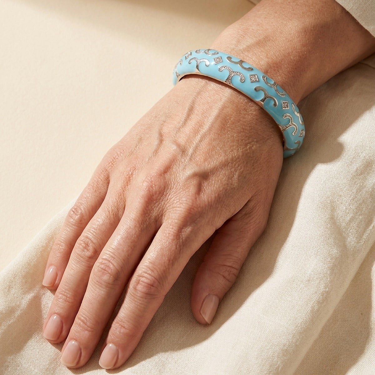 Enamel Engagement Scroll Cuff turquoise bracelet with scroll motifs, Lauren G Adams on Tampa Home & Garden Store