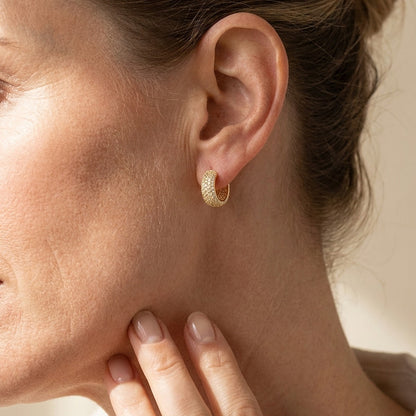 Glamour Pave Earrings Wide Domed Huggie hoop gold-tone by Lauren G Adams on Tampa Home & Garden Store