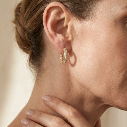 Pave Hoop Earrings Domed Huggie gold-tone with pavé crystals Lauren G Adams on Tampa Home & Garden Store