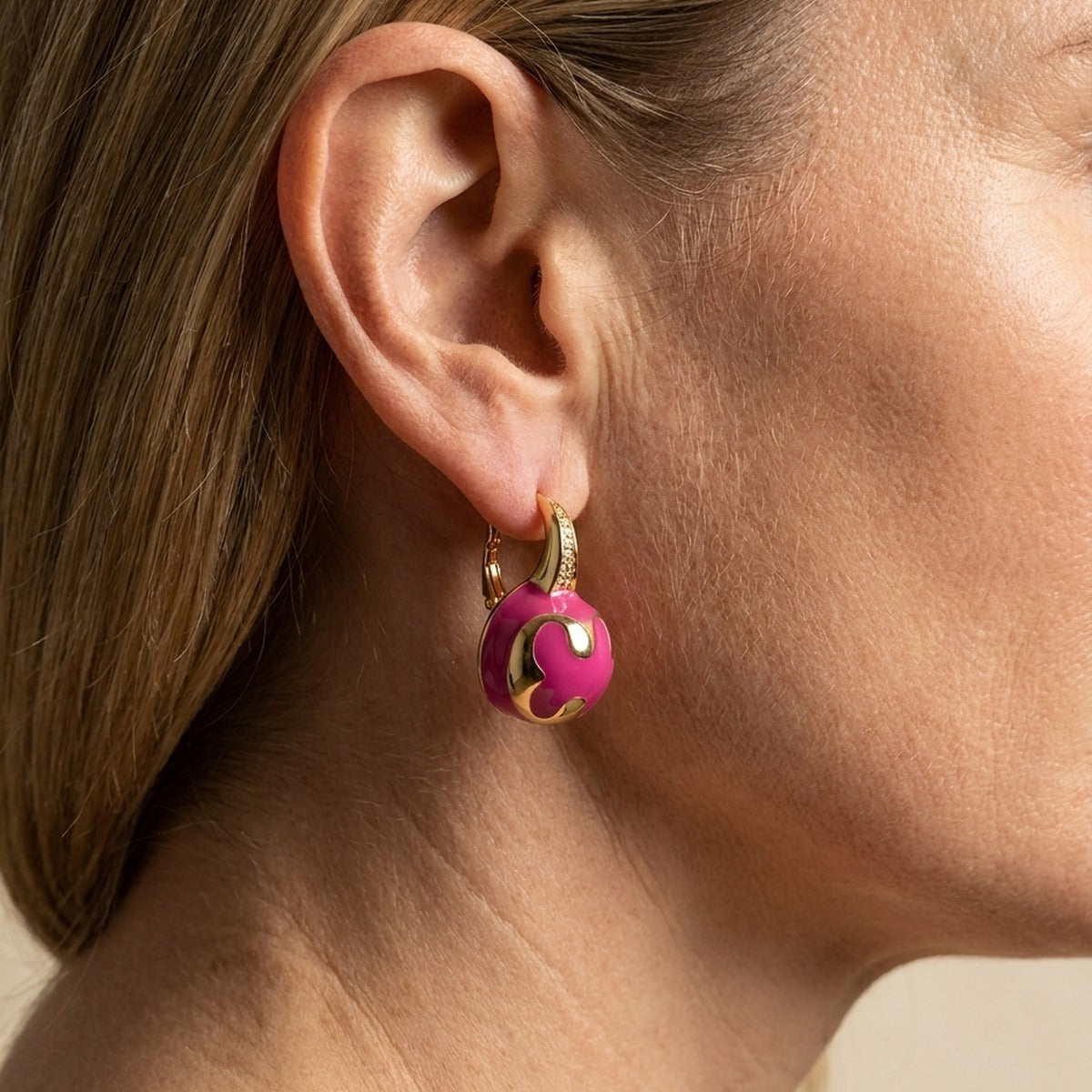 Bamboo Scroll Drop Earrings, pink bead with gold-tone scroll accents by Lauren G Adams on Tampa Home & Garden Store