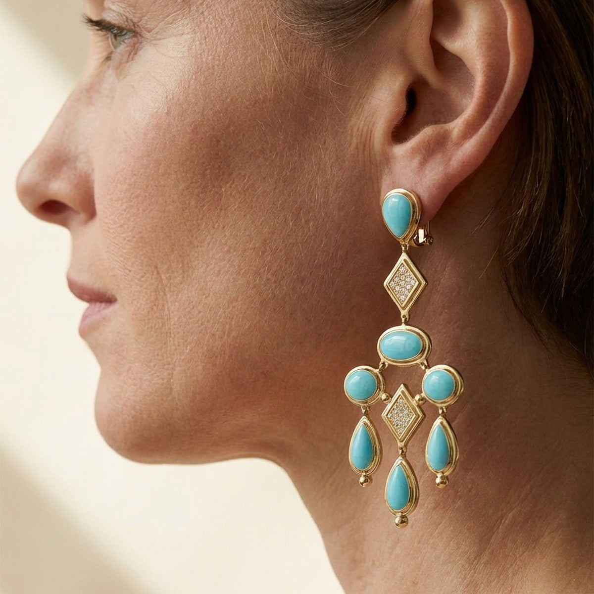 Lux Chandelier Earrings by Lauren G Adams with turquoise teardrops and diamond accents on Tampa Home & Garden Store