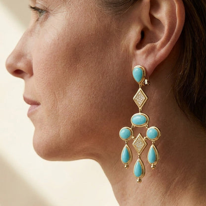 Lux Chandelier Earrings by Lauren G Adams with turquoise teardrops and diamond accents on Tampa Home & Garden Store