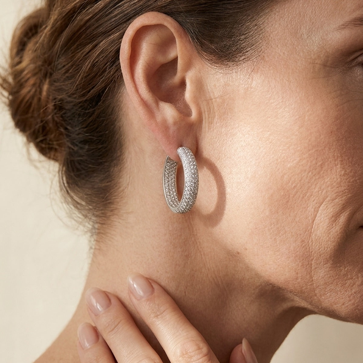 Glamour Pave .925 Earring hoop by Lauren G Adams in sterling silver with pavé stones on Tampa Home & Garden Store
