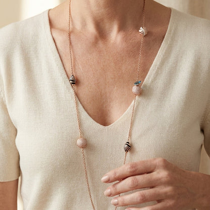 Angel Wings Long Necklace by Lauren G Adams, rose-gold chain with striped beads on Tampa Home & Garden Store