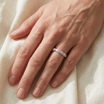 Daisy Love Stackable Ring pavé flower pink enamel band with silver accents by Lauren G Adams on Tampa Home & Garden Store