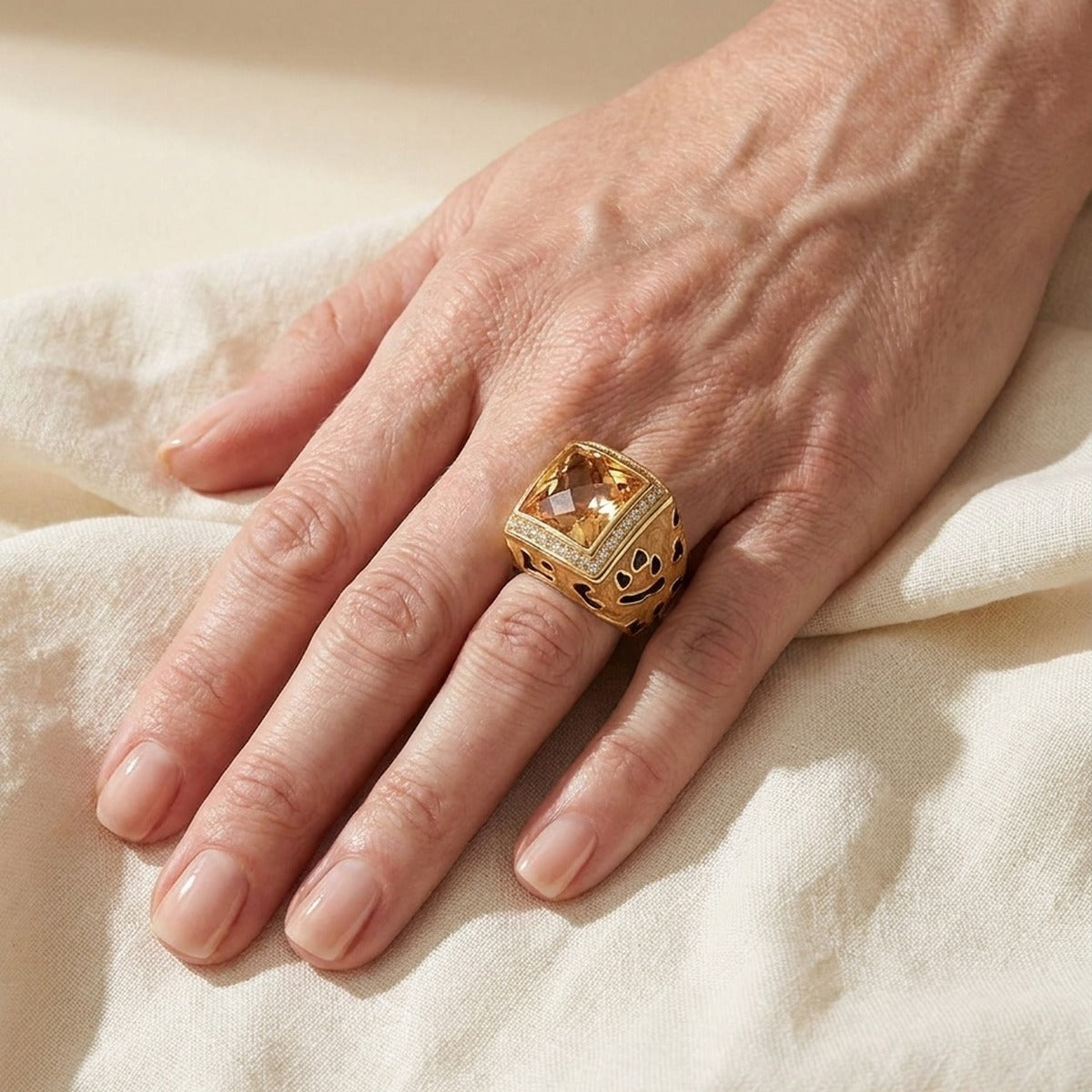 Ring Animal Paradise Leopard Crystal Cushion by Lauren G Adams gold-tone band with amber crystal on Tampa Home & Garden Store
