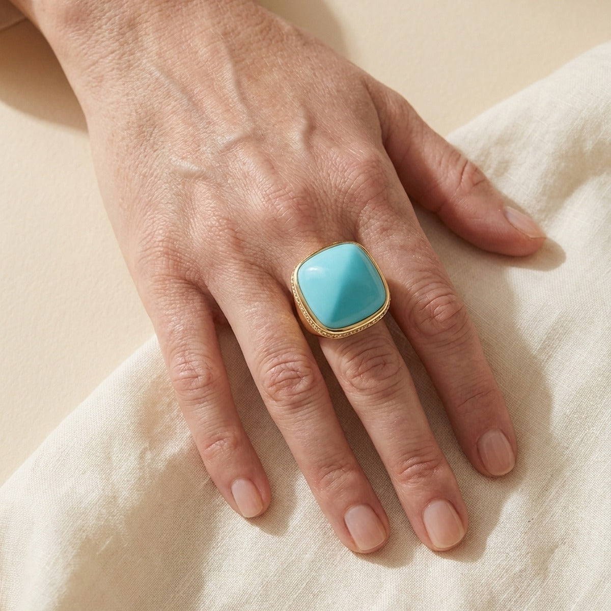 Chunky Town Ring - Pave-Trim Cushion, turquoise gemstone on gold band by Lauren G Adams on Tampa Home & Garden Store