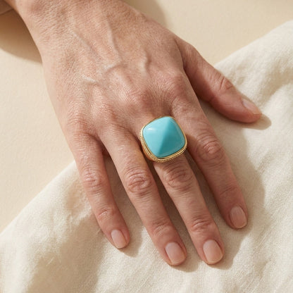 Chunky Town Ring - Pave-Trim Cushion, turquoise gemstone on gold band by Lauren G Adams on Tampa Home & Garden Store