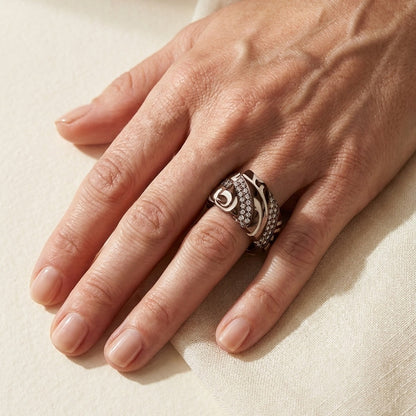 Rock My Swirl Cocktail Ring by Lauren G Adams, silver-tone with pavé diamond swirl bands on Tampa Home & Garden Store