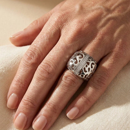 Sweet Leopard Ring by Lauren G Adams, silver leopard-cutout band with pavé diamond stripe on Tampa Home & Garden Store