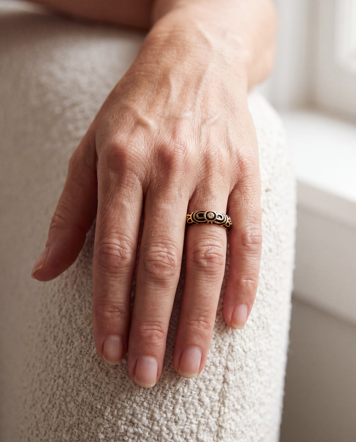 Petit Gateau Stackable Ring - Black Scrollwork on gold-tone band by Lauren G Adams on Tampa Home & Garden Store