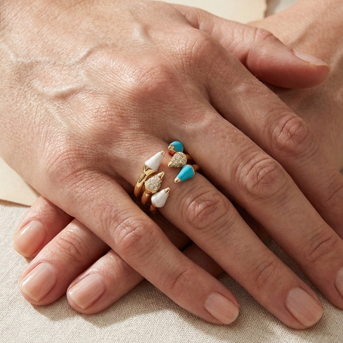 Material Girl Pave Band Set by Lauren G Adams in gold with turquoise enamel pavé accents on Tampa Home & Garden Store