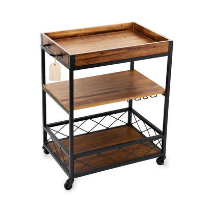 the modern manor rubberwood bar cart and tray