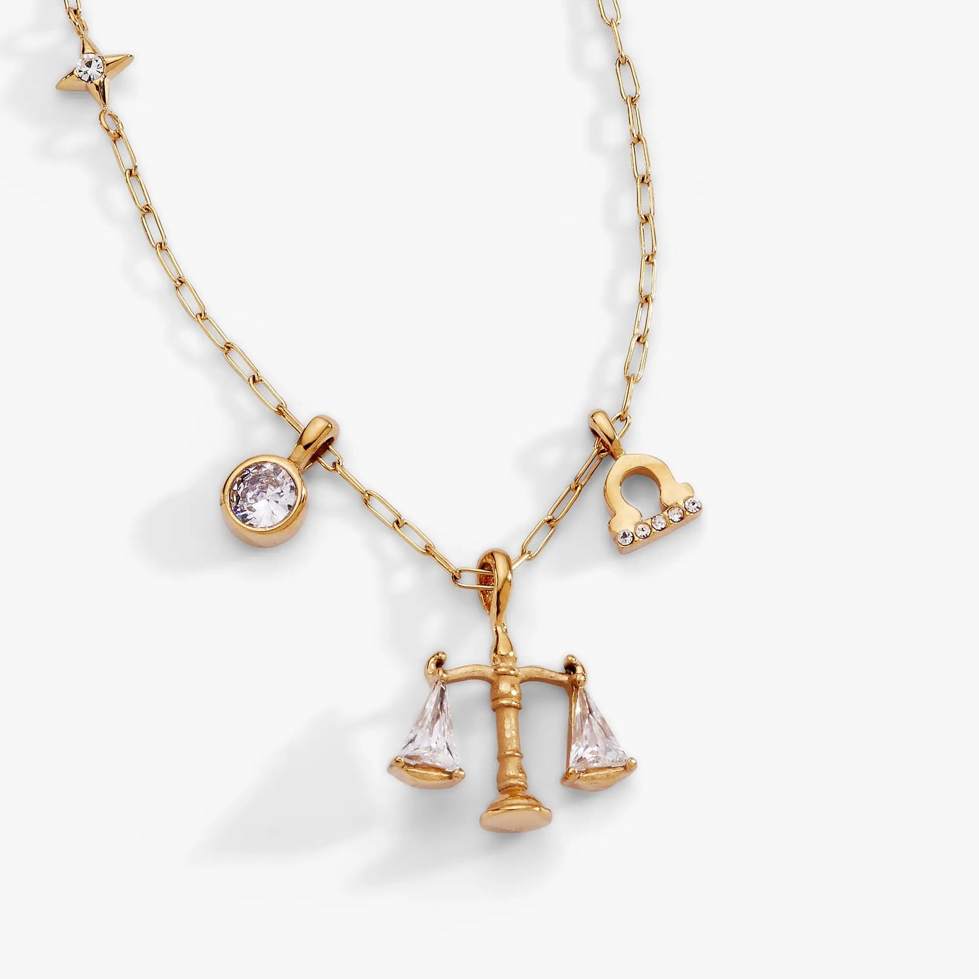 Alex and Ani Libra charm cluster necklace in gold-tone with star and crown charms on chain on Tampa Home & Garden Store