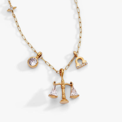 Alex and Ani Libra charm cluster necklace in gold-tone with star and crown charms on chain on Tampa Home & Garden Store