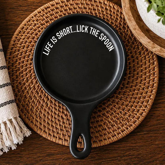 Lick the Spoon Bold spoon rest by Gia Roma, black with white LIFE IS SHORT... LICK THE SPOON on Tampa Home & Garden Store