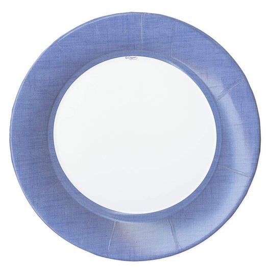 Assiettes plates en papier à bordure lin bleue II - 8 par paquet