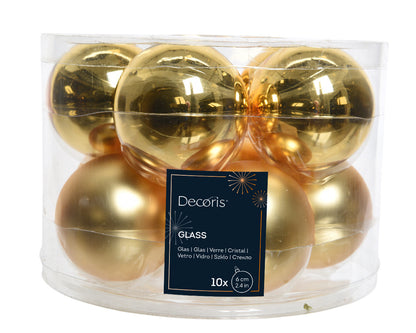 Ornements en verre de 6 cm (2,4 po) - Ensemble de 10 pièces - Or brillant