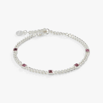 Bracelet June Birthstone Light Amethyst curb chain by Alex and Ani with square purple stones on Tampa Home & Garden Store