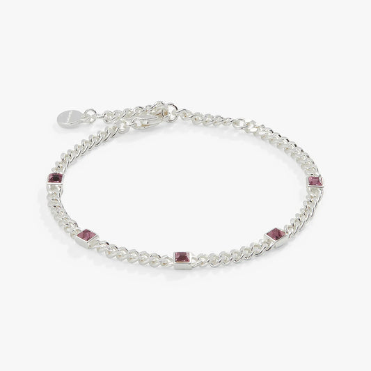 Bracelet June Birthstone Light Amethyst curb chain by Alex and Ani with square purple stones on Tampa Home & Garden Store