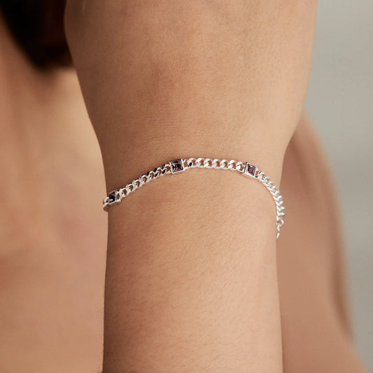 Bracelet: June Birthstone Light Amethyst Curb Chain silver chain with purple stones two bracelets on Tampa Home & Garden Store
